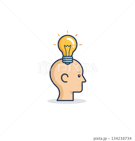 Conceptual illustration showcasing innovative idea with a lightbulb atop a stylized human head for Conceptual illustration showcasing innovative idea with a lightbulb atop a stylized human head for 134238734