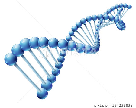 A blue DNA strand with many small blue spheres A blue DNA strand with many small blue spheres 134238838