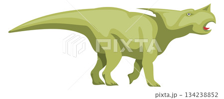 A cartoon dinosaur is walking on a white background A cartoon dinosaur is walking on a white background 134238852