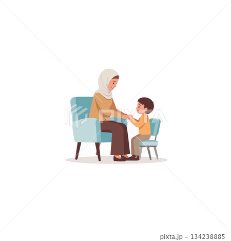 Gentle guidance of a mother imparting wisdom and love to her son in serene embrace for future Gentle guidance of a mother imparting wisdom and love to her son in serene embrace for future 134238885