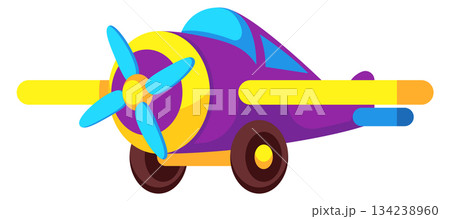 A cartoon airplane with a yellow and blue propeller 134238960