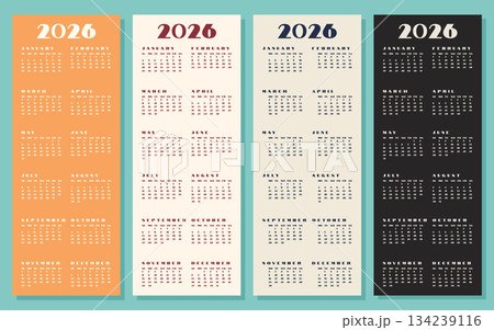 Set Vertical Calendar 2026 Template Retro Color Scheme Minimalism. 134239116