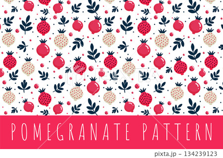 Seamless Pattern Pomegranate Hand Drawn Doodle Cute Background. 134239123
