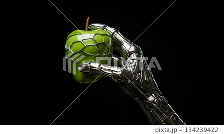 robotic hand keeps forbidden green apple, generative ai robotic hand keeps forbidden green apple, generative ai 134239422