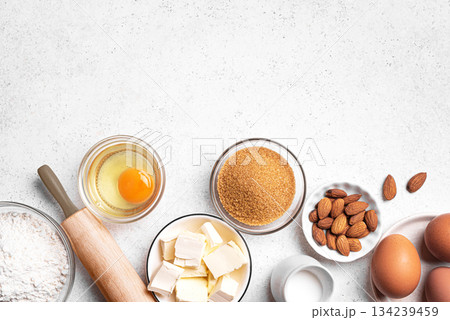 Baking background with baking ingredients 134239459