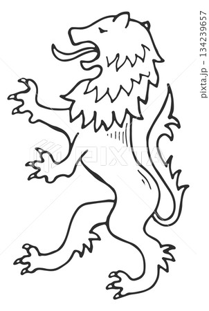 A lion is depicted in a black and white drawing 134239657