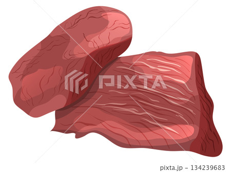 Two pieces of meat are shown on a white background Two pieces of meat are shown on a white background 134239683