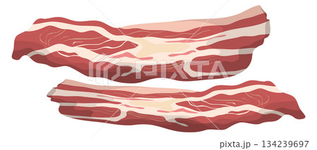 Two strips of bacon are shown side by side 134239697