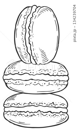 Three macarons stacked on top of each other Three macarons stacked on top of each other 134239704