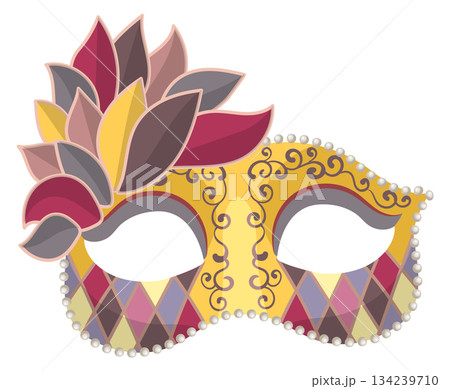 A gold and purple mask with a flower on it 134239710