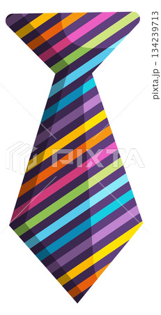 A colorful tie with stripes of purple, blue, green, yellow, and red 134239713