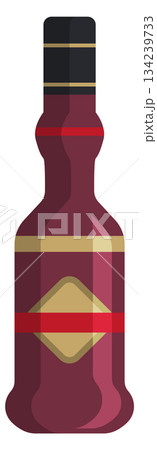 A bottle of red liquor with a red label A bottle of red liquor with a red label 134239733