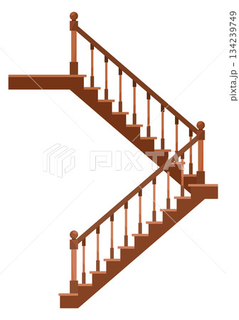 A pair of wooden stairs with a white background 134239749