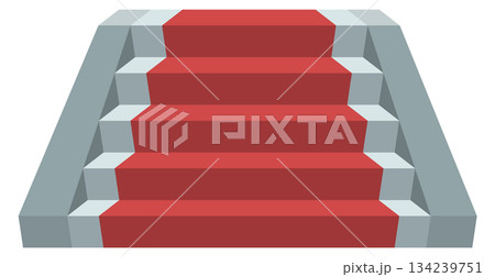 A staircase with red carpeting and a white background 134239751