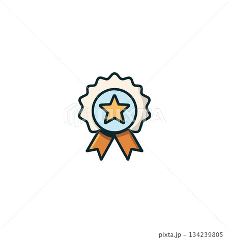 Isolated graphic depicting a blue ribbon rosette with star bestowing recognition and honor upon a 134239805