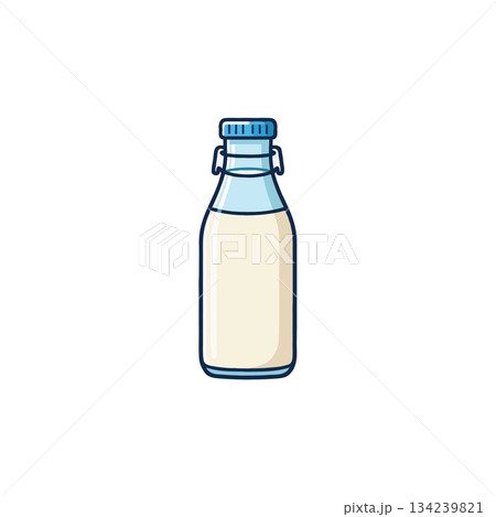 Classic dairy refreshment represented by an illustration in a vintage styled bottle for beverage 134239821