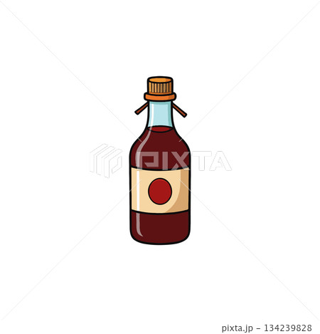 Artistic rendition featuring a bottle, potentially containing a beverage, represented with simple Artistic rendition featuring a bottle, potentially containing a beverage, represented with simple 134239828