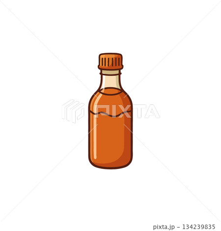 Vintage amber bottle containing an aromatic liquid showcasing culinary essence and unique 134239835