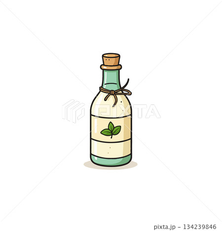 Charming vintage style bottle filled with herbal potion or organic beauty product illustration 134239846
