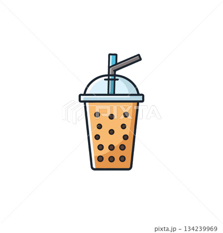 Iced boba refreshment in a translucent container showcases the enjoyable beverage design and taste 134239969