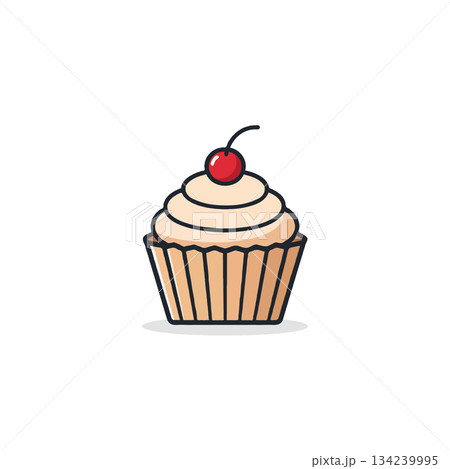 Delightful sweet treat concept a whimsical cupcake with creamy frosting and single cherry simple Delightful sweet treat concept a whimsical cupcake with creamy frosting and single cherry simple 134239995