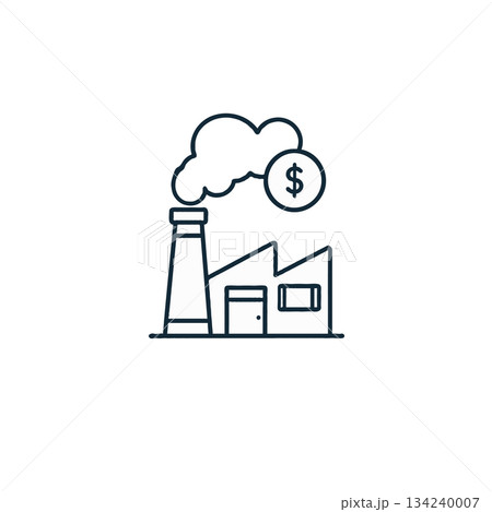 Depicting financial impact of industrial pollution with dollar sign factory chimney emission outline 134240007