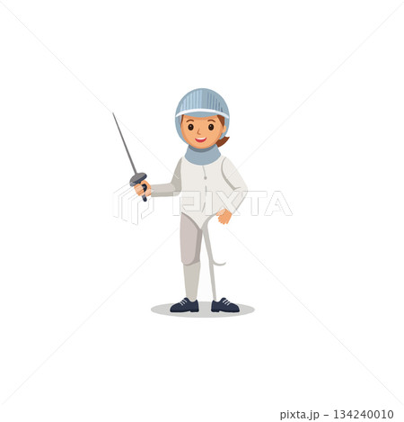 Focused fencer poised for action embodying discipline sport prowess strategic fencing match 134240010