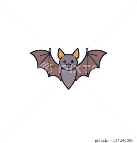 Stylized cartoon bat illustration with expansive wings against a pristine white background for Stylized cartoon bat illustration with expansive wings against a pristine white background for 134240080