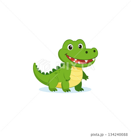 Cheerful cartoon alligator character design showcasing a friendly expression and vibrant green Cheerful cartoon alligator character design showcasing a friendly expression and vibrant green 134240088