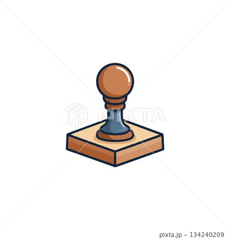A simple stamp cartoon illustration featuring a wooden base and rounded handle delivering 134240209