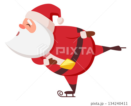 A cartoon of Santa Claus ice skating 134240411