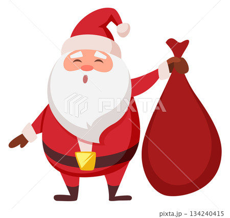 A cartoonish image of Santa Claus holding a red bag 134240415