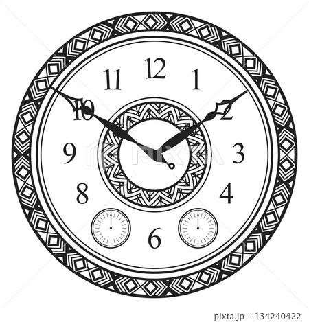 A clock with a black face and white background A clock with a black face and white background 134240422