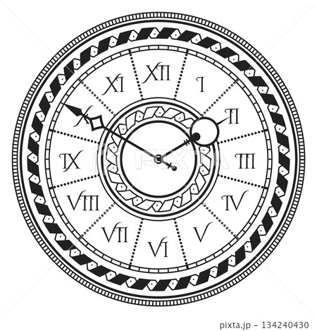 A black and white clock with Roman numerals A black and white clock with Roman numerals 134240430