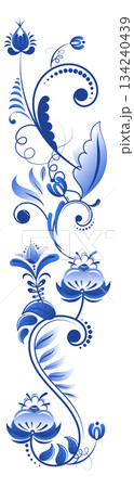 A blue and white floral design with a blue flower in the middle 134240439