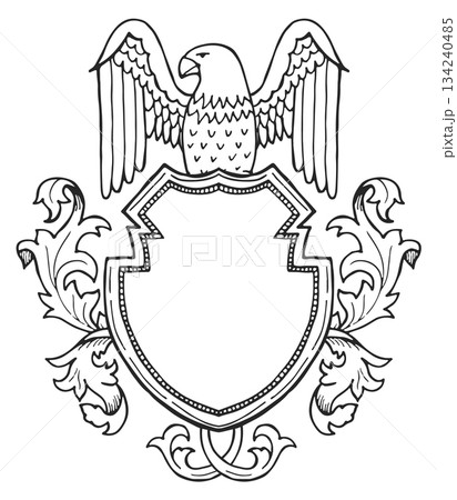 A white eagle is on a black shield 134240485