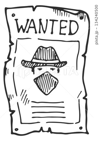 Wanted poster with a man wearing a hat and a bandana Wanted poster with a man wearing a hat and a bandana 134240500