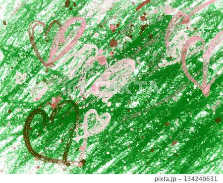 背景素材・ハート・グリーン・クレヨン画(AI生成画像) 背景素材・ハート・グリーン・クレヨン画(AI生成画像) 134240631