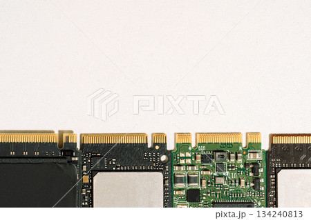 M.2 SSD boards edge row on white background, technology upgrade concept M.2 SSD boards edge row on white background, technology upgrade concept 134240813