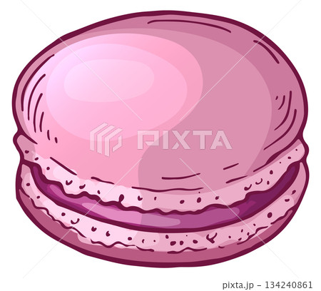 A pink macaron with a chocolate filling 134240861