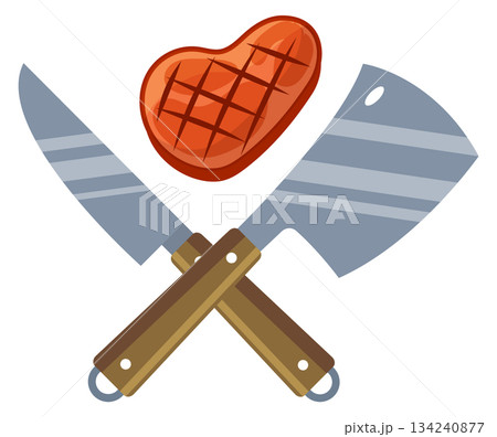 A cartoon of a steak and two knives A cartoon of a steak and two knives 134240877