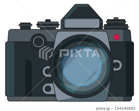 A black camera with a red button on the top right 134240885