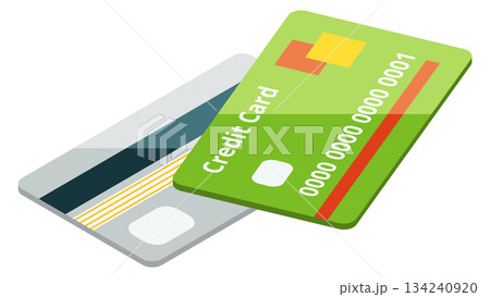 Two credit cards are stacked on top of each other 134240920