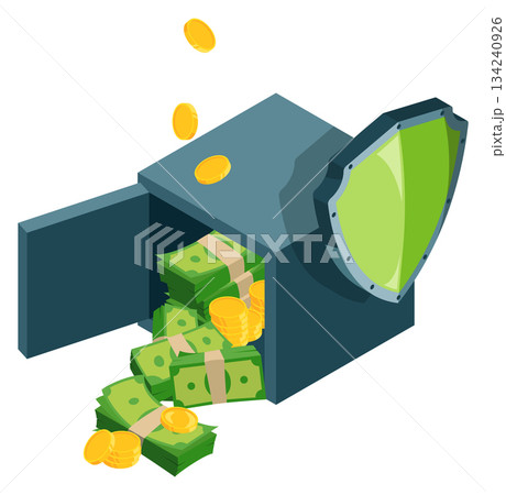A safe with a lot of money and coins inside A safe with a lot of money and coins inside 134240926