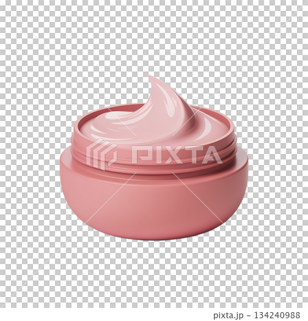 Pink cosmetic cream or moisturizer in open jar with delicate swirl, showcasing skincare, beauty products, self-care concepts on isolated background Pink cosmetic cream or moisturizer in open jar with delicate swirl, showcasing skincare, beauty products, self-care concepts on isolated background 134240988
