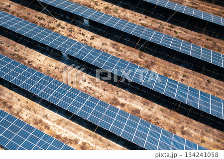 Rows of solar panels in countryside fields on Rows of solar panels in countryside fields on 134241058