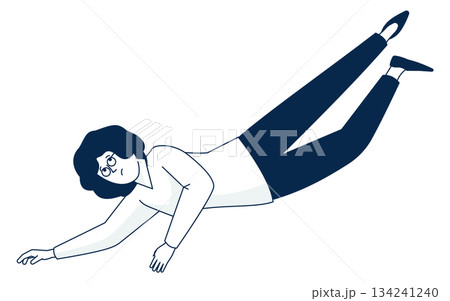 A woman is falling to the ground in a cartoonish style 134241240