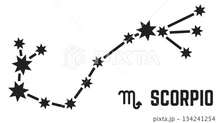 A constellation of stars with the word Scorpio written below it A constellation of stars with the word Scorpio written below it 134241254