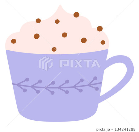A cup of hot chocolate with whipped cream and chocolate sprinkles 134241289