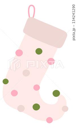 A white Christmas stocking with green polka dots and pink polka dots A white Christmas stocking with green polka dots and pink polka dots 134241290